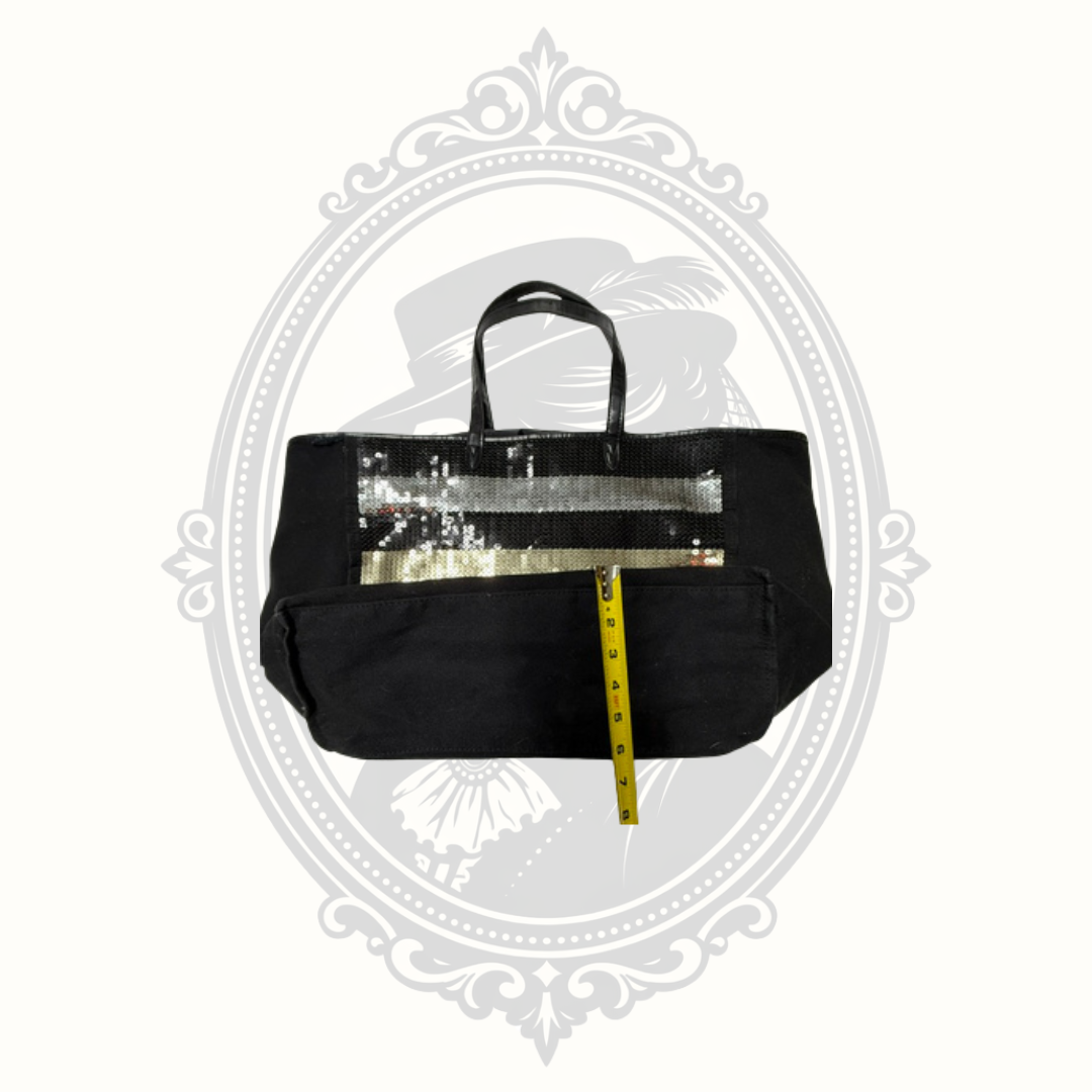 Large Black Sequin Stripe Tote Bag | Oversized Glam Shopper Carryall