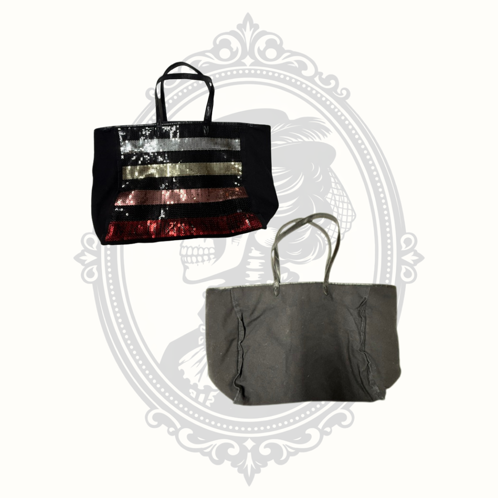 Large Black Sequin Stripe Tote Bag | Oversized Glam Shopper Carryall
