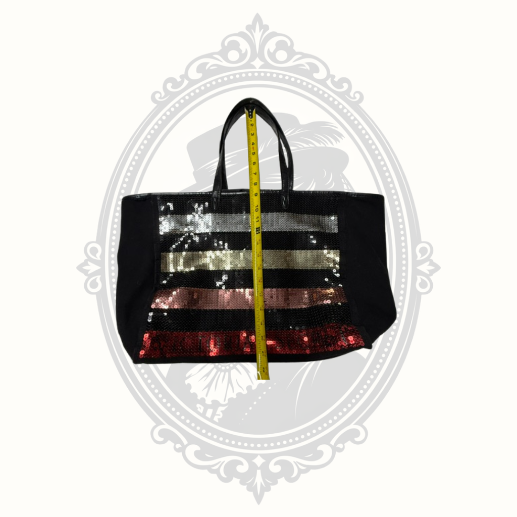 Large Black Sequin Stripe Tote Bag | Oversized Glam Shopper Carryall