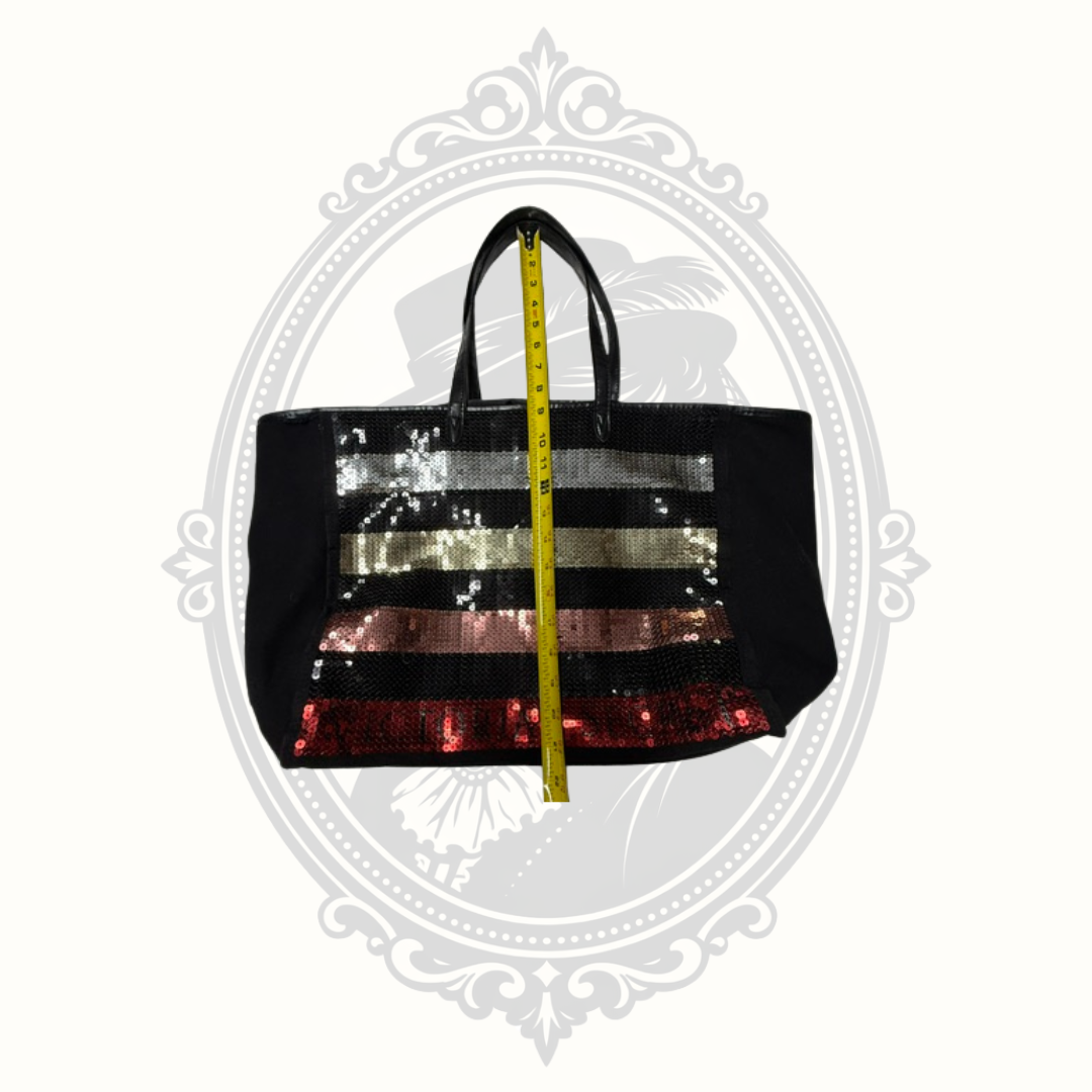 Large Black Sequin Stripe Tote Bag | Oversized Glam Shopper Carryall