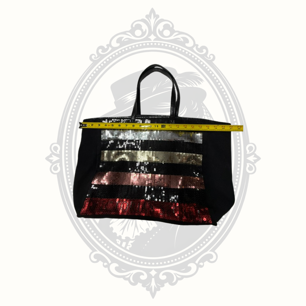 Large Black Sequin Stripe Tote Bag | Oversized Glam Shopper Carryall