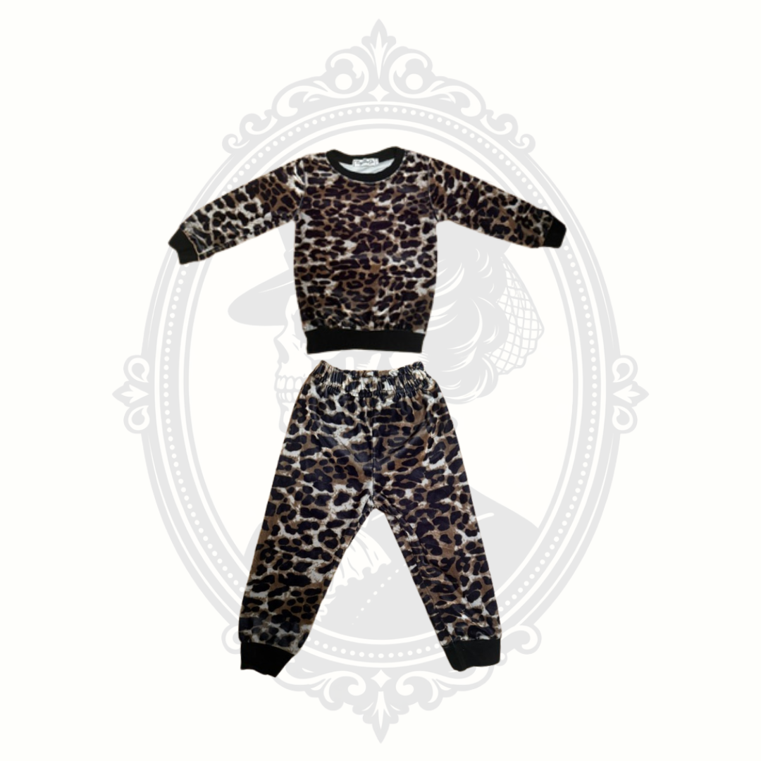 Tong Bei Qi leopard print velour tracksuit set front view