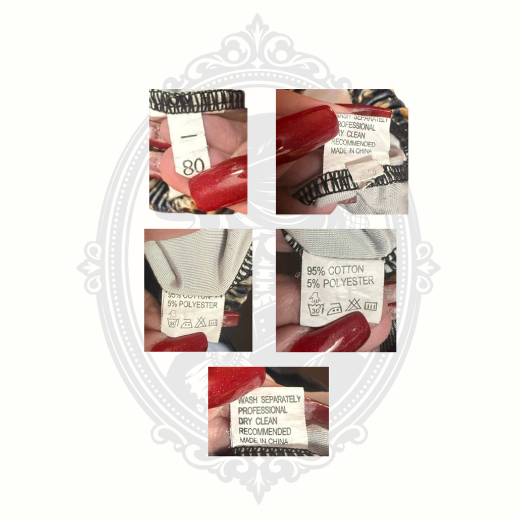 Tong Bei Qi size and fabric content tags showing size 80 and cotton blend material