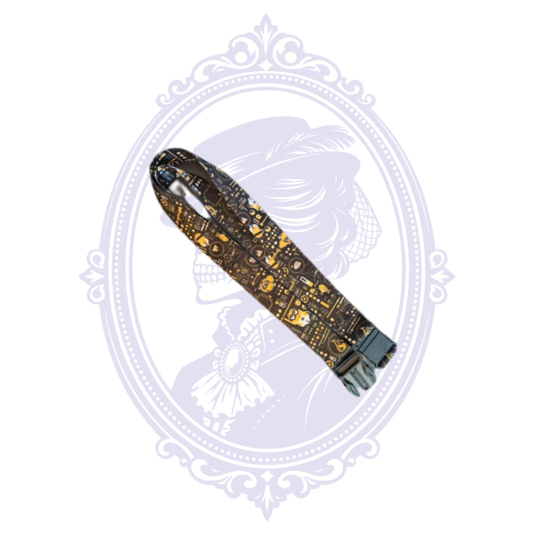 Alternate view of black Minions lanyard with yellow character print and black side-release buckle.