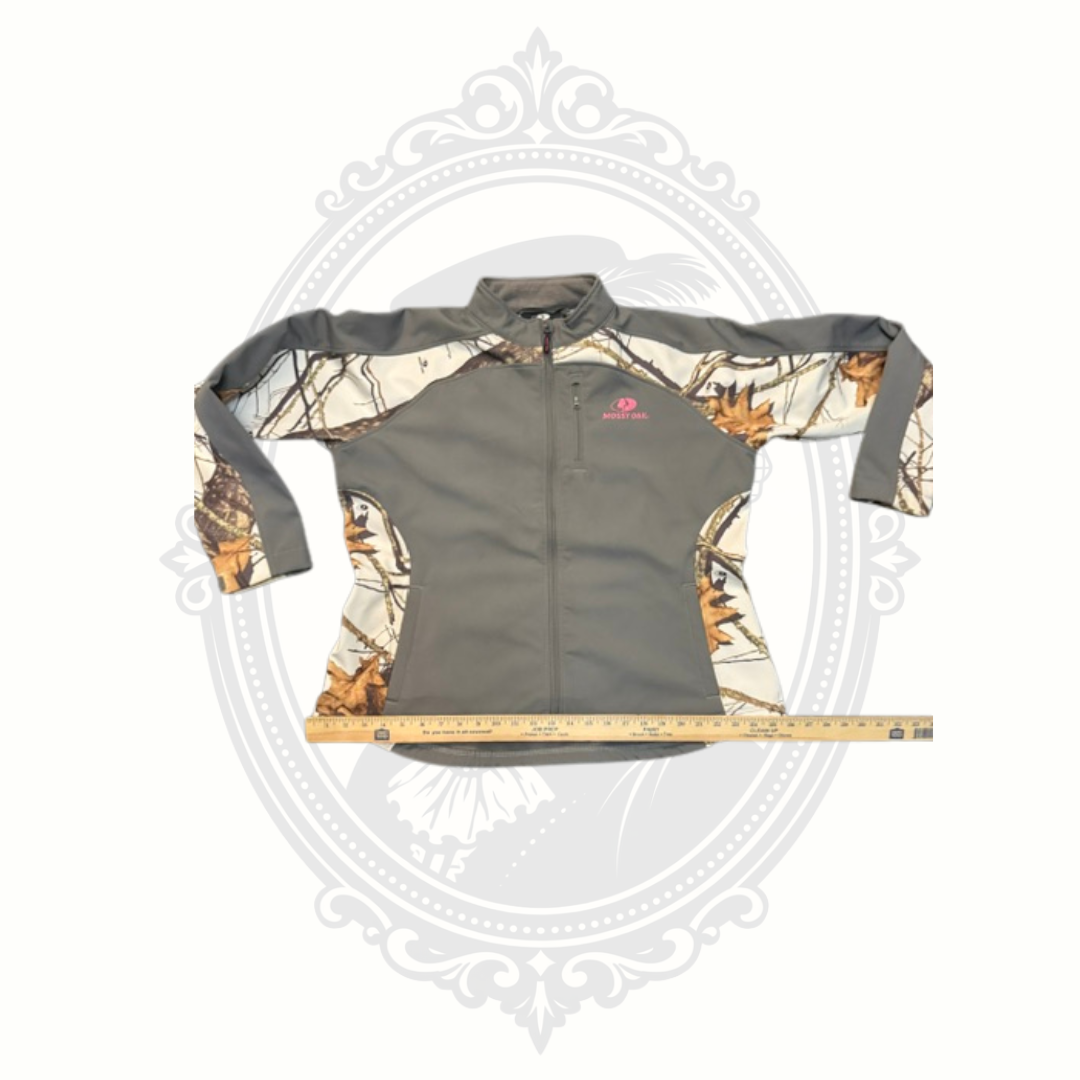 Mossy Oak Women's XL Softshell Fleece Jacket Gray Winter Break Camo Pink Logo