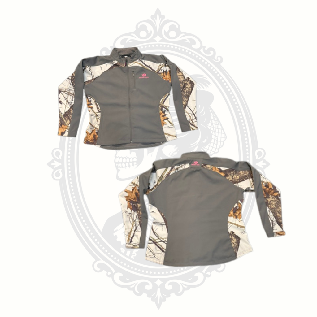 Mossy Oak Women's XL Softshell Fleece Jacket Gray Winter Break Camo Pink Logo