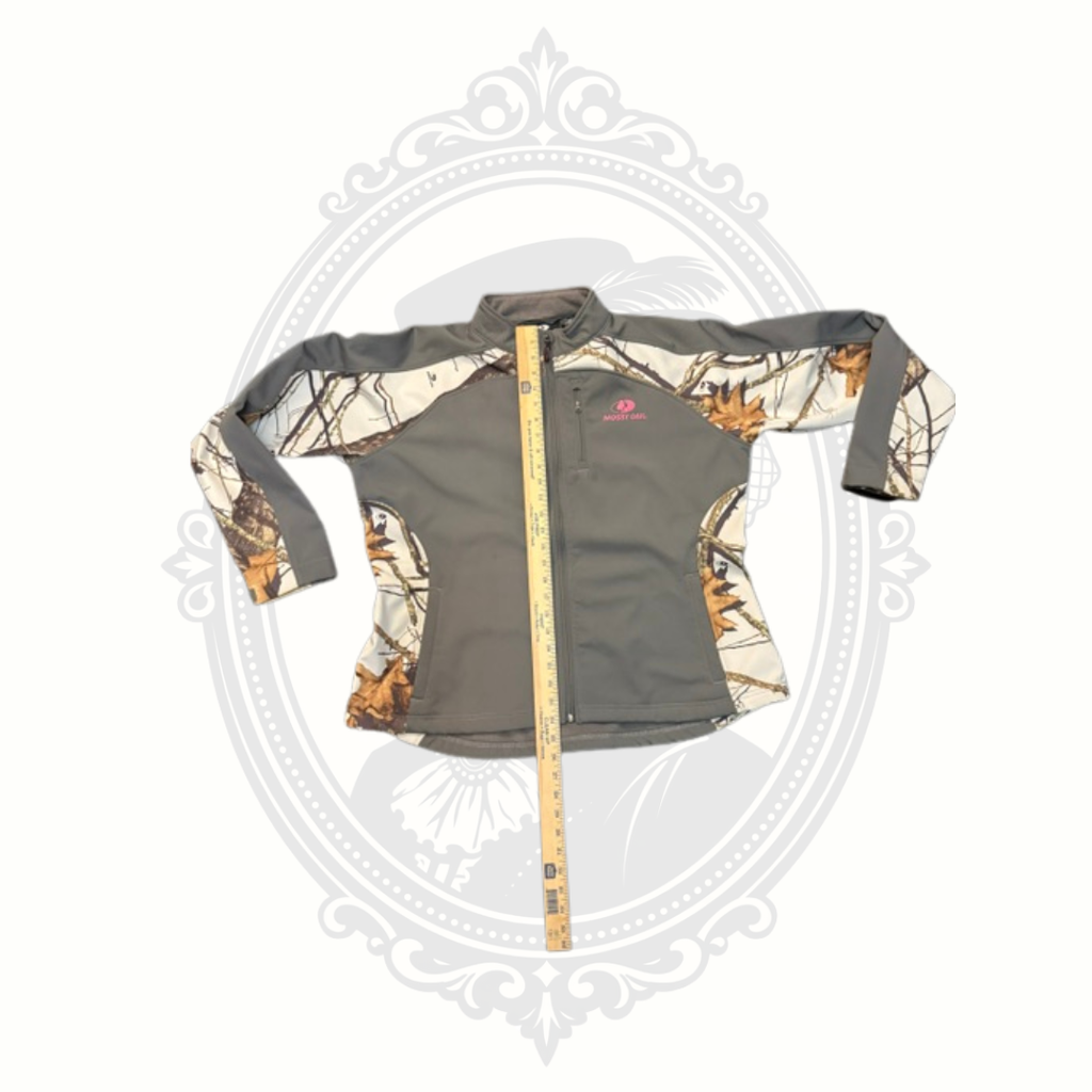 Mossy Oak Women's XL Softshell Fleece Jacket Gray Winter Break Camo Pink Logo