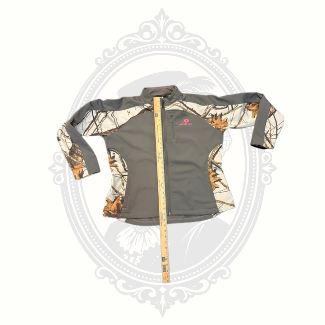 Mossy Oak Women's XL Softshell Fleece Jacket Gray Winter Break Camo Pink Logo