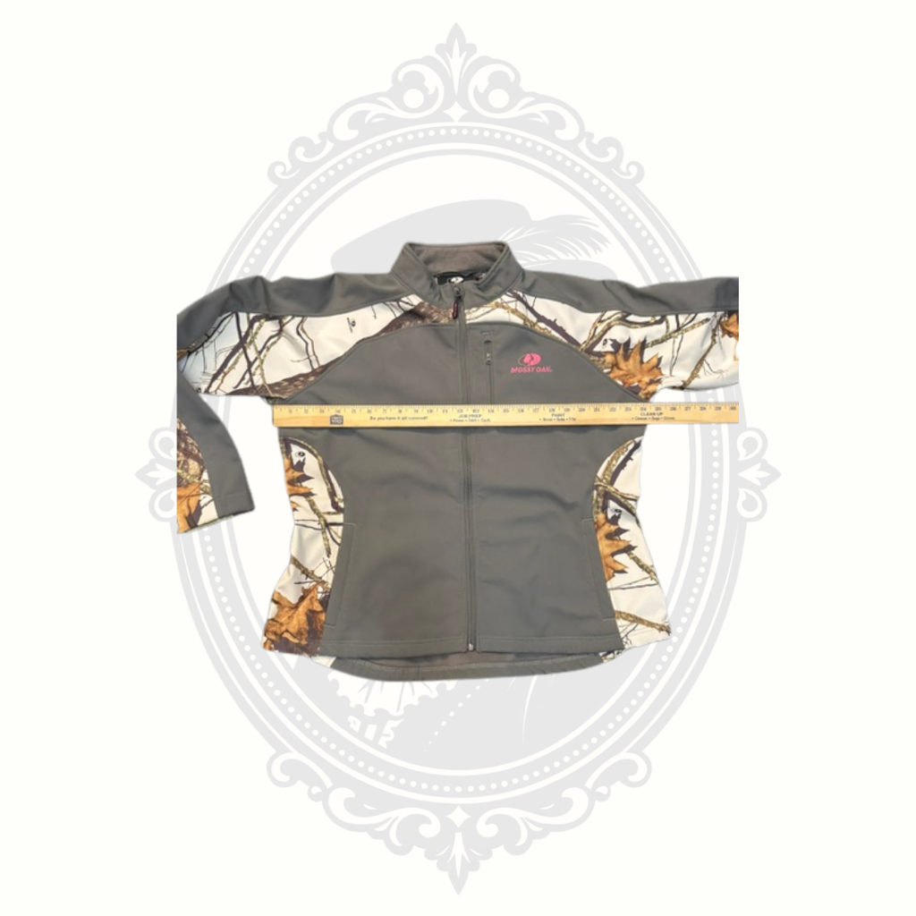 Mossy Oak Women's XL Softshell Fleece Jacket Gray Winter Break Camo Pink Logo