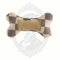 Alternate view of checkered plush bone dog toy showing textured fabric and stitched panel detail