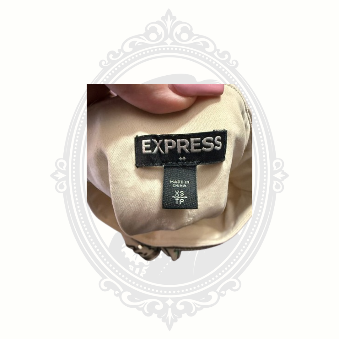Express label showing size XS and brand tag inside skirt