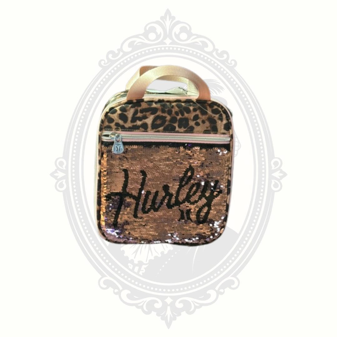 Hurley flip sequin leopard mini backpack front view design