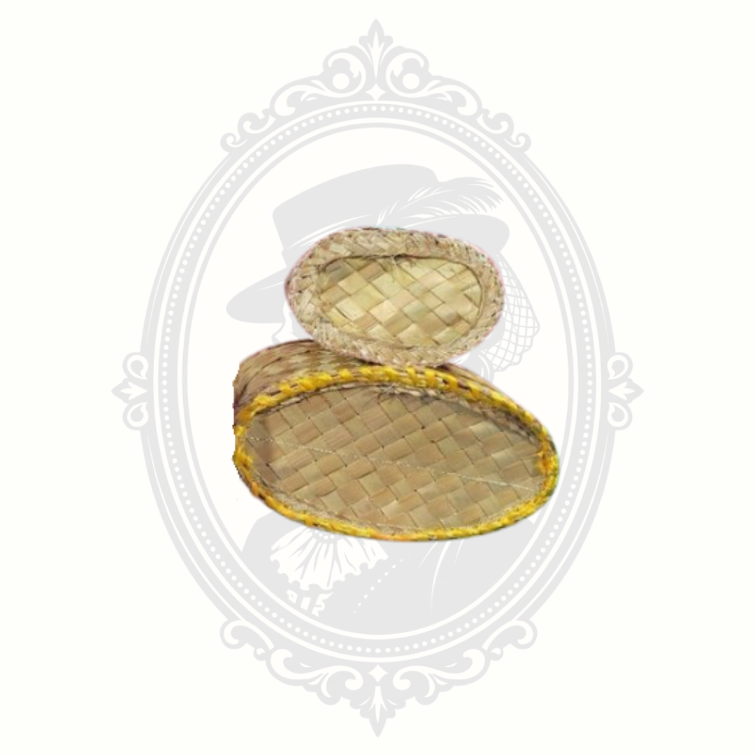 Bottom view of two woven baskets showing natural fiber construction and base condition