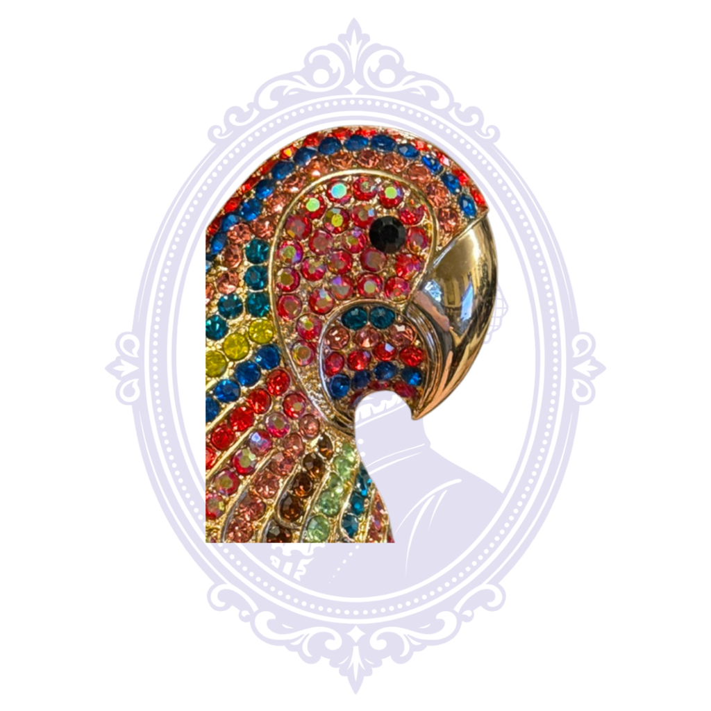 Oversized Multicolor Rhinestone Parrot Statement Brooch – Gold Tone