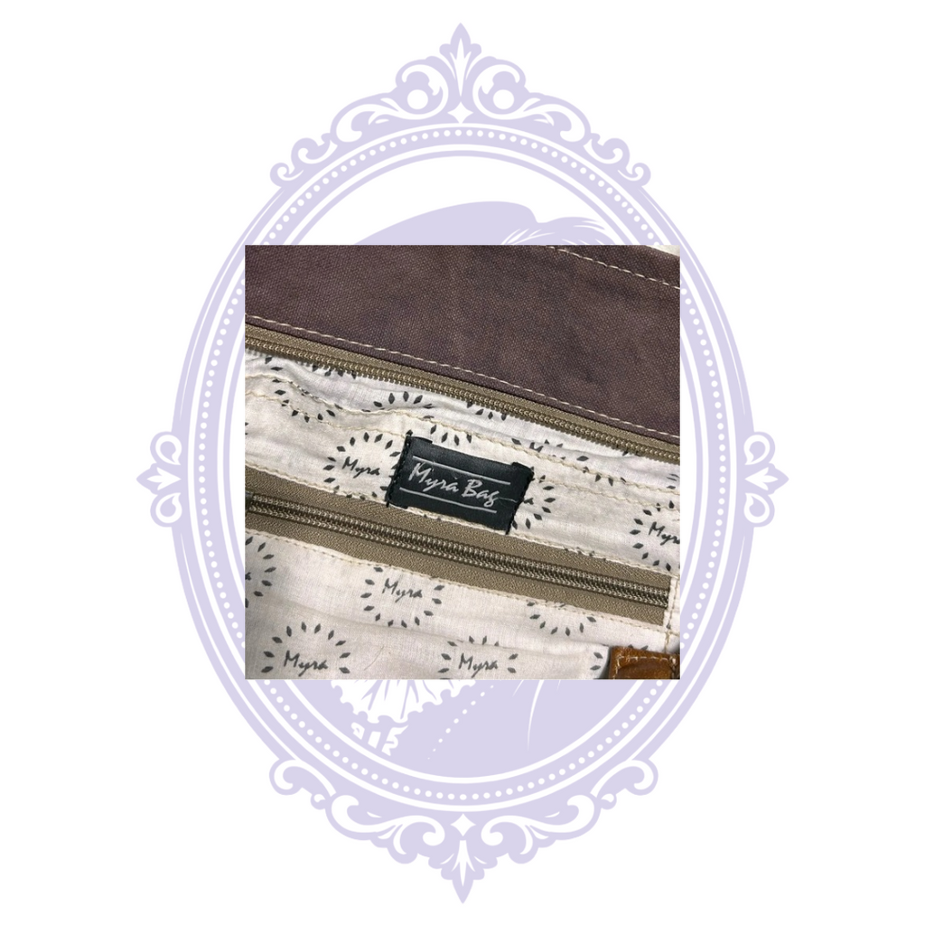 Myra Bag label on printed interior lining