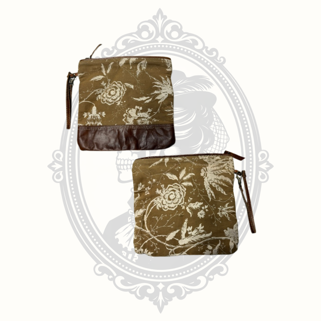 Myra Bag Floral Canvas & Leather Wristlet Clutch | Small Zip Pouch