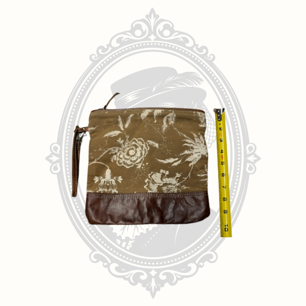 Myra Bag Floral Canvas & Leather Wristlet Clutch | Small Zip Pouch