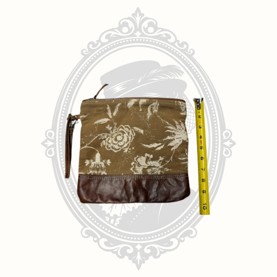 Myra Bag Floral Canvas & Leather Wristlet Clutch | Small Zip Pouch