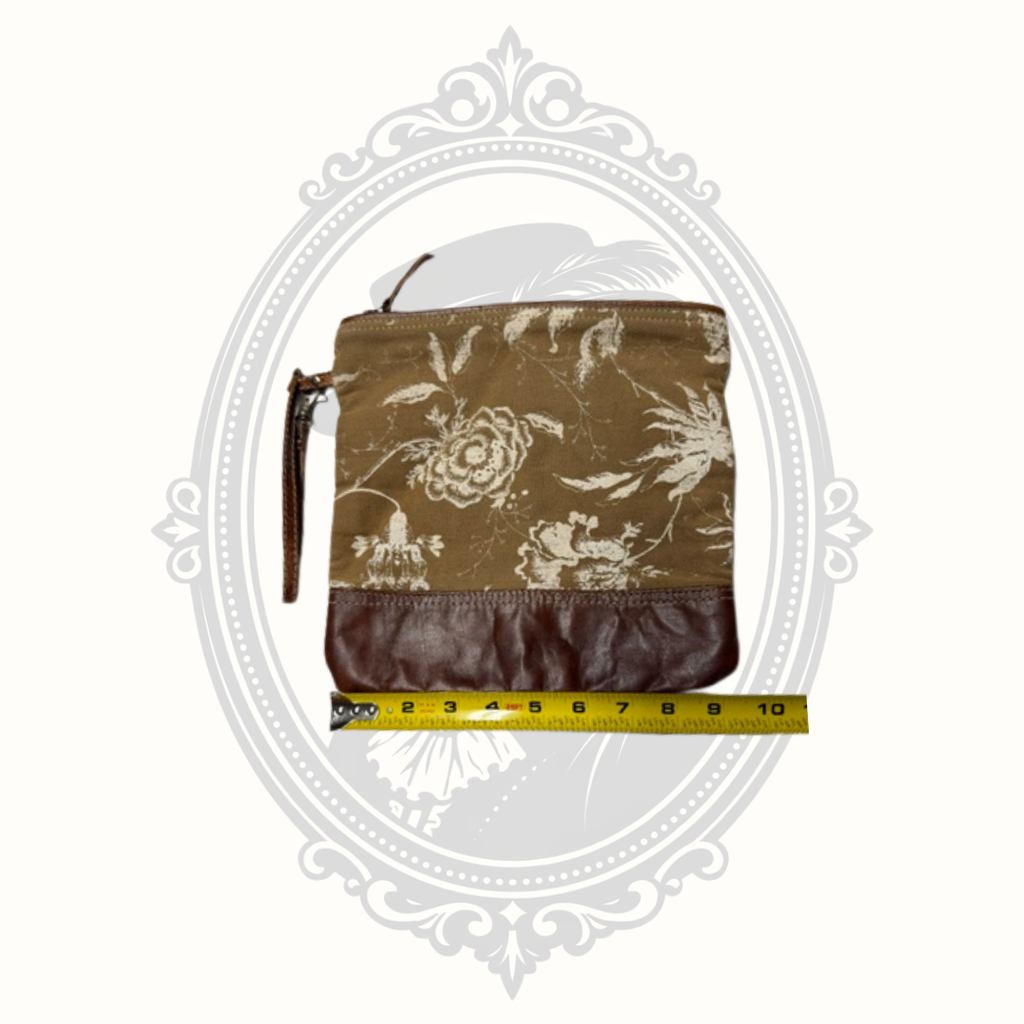Myra Bag Floral Canvas & Leather Wristlet Clutch | Small Zip Pouch