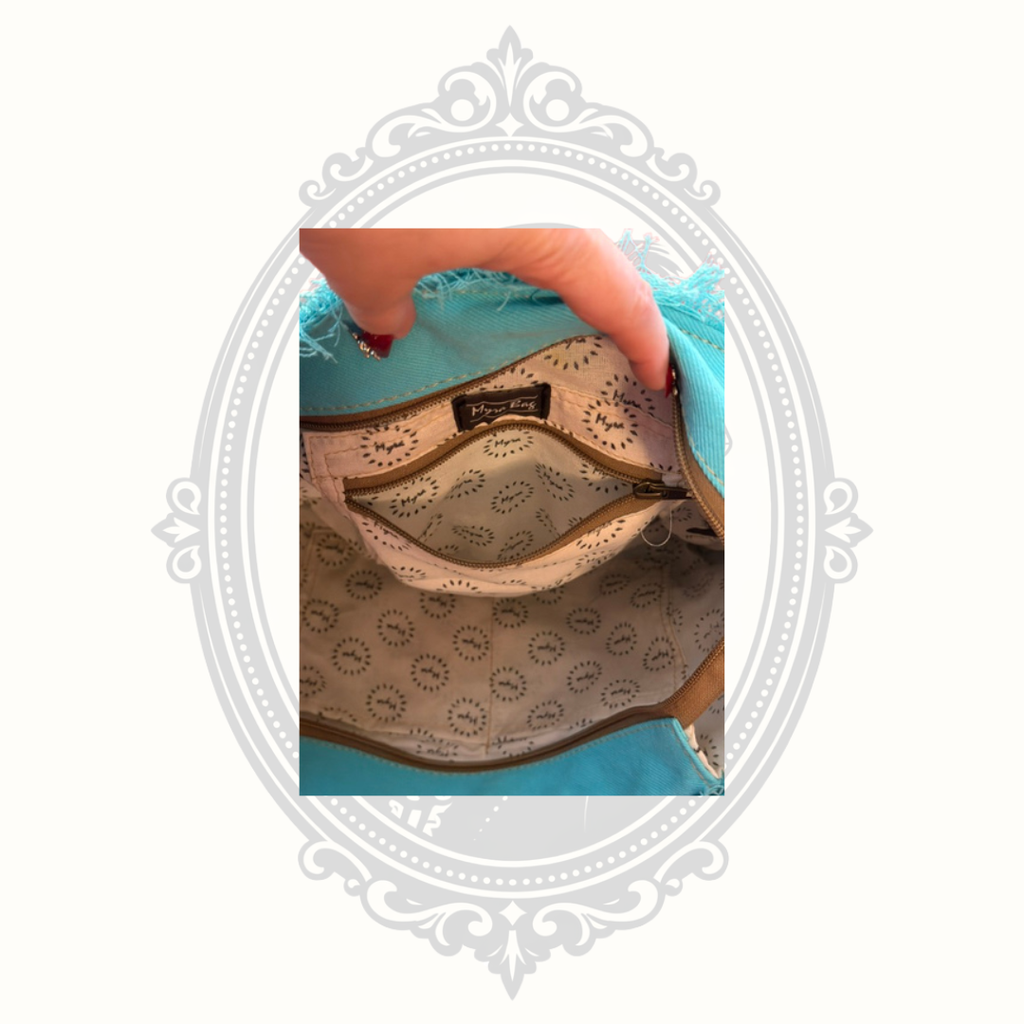 Myra Bag Turquoise Canvas & Woven Rug Leather Tote Bag