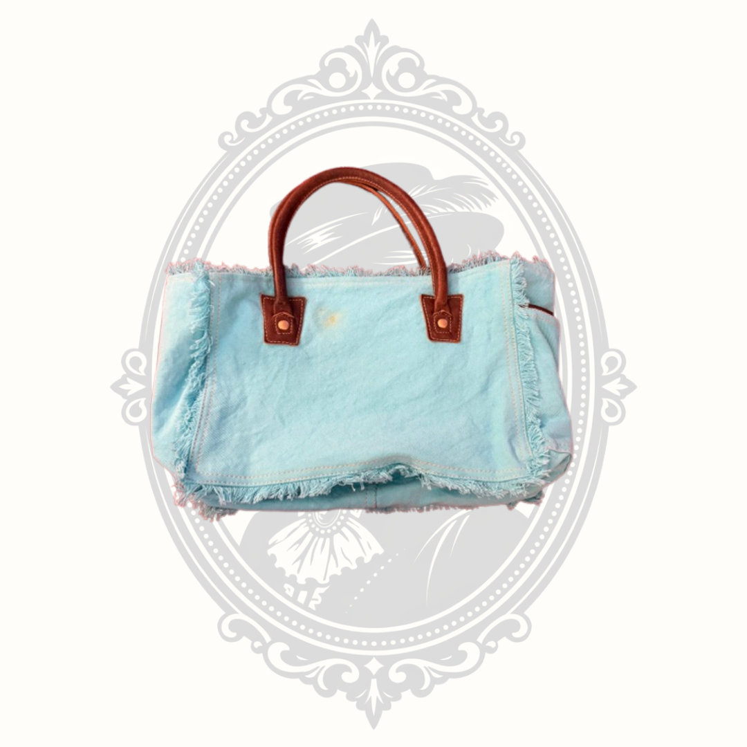 Myra Bag Turquoise Canvas & Woven Rug Leather Tote Bag