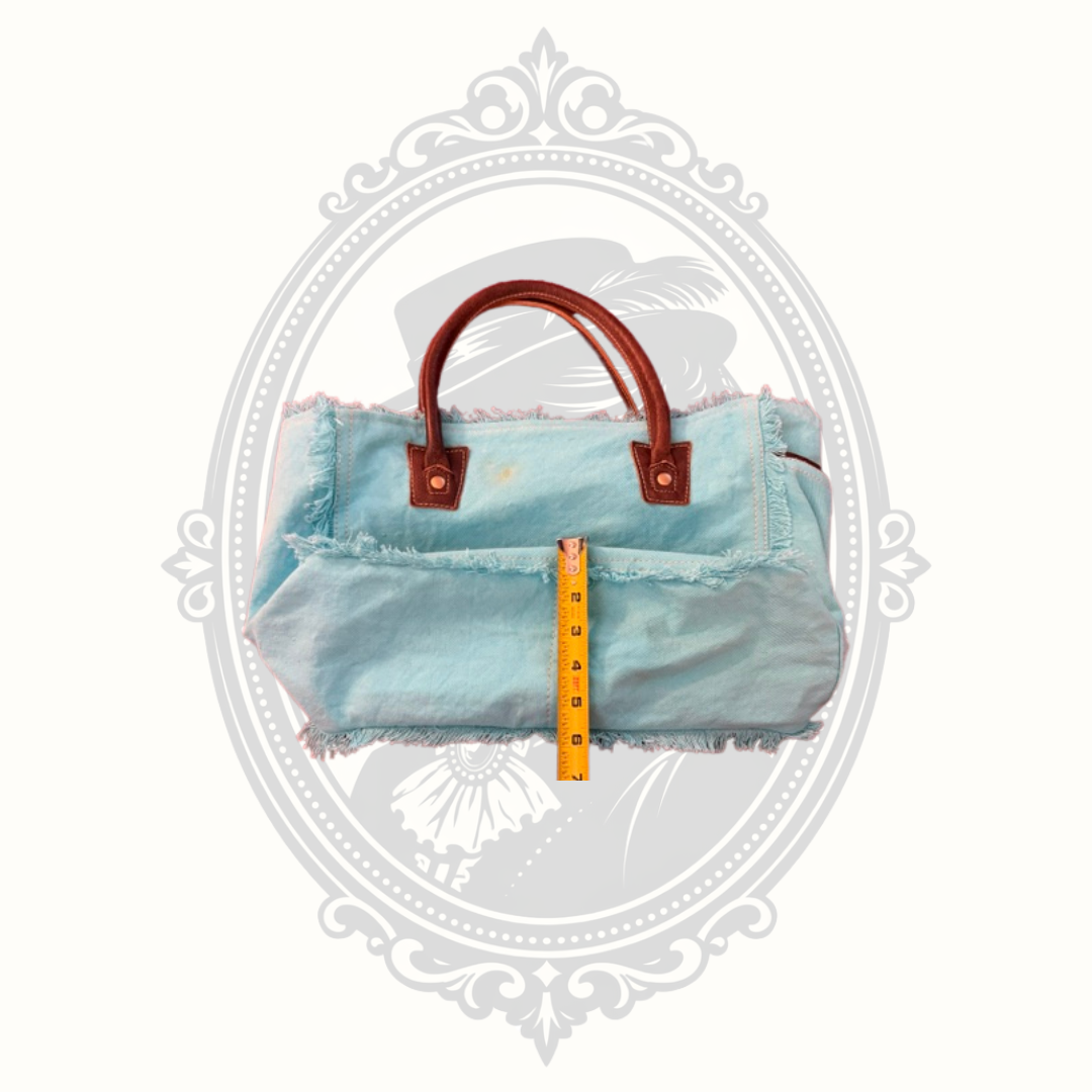 Myra Bag Turquoise Canvas & Woven Rug Leather Tote Bag