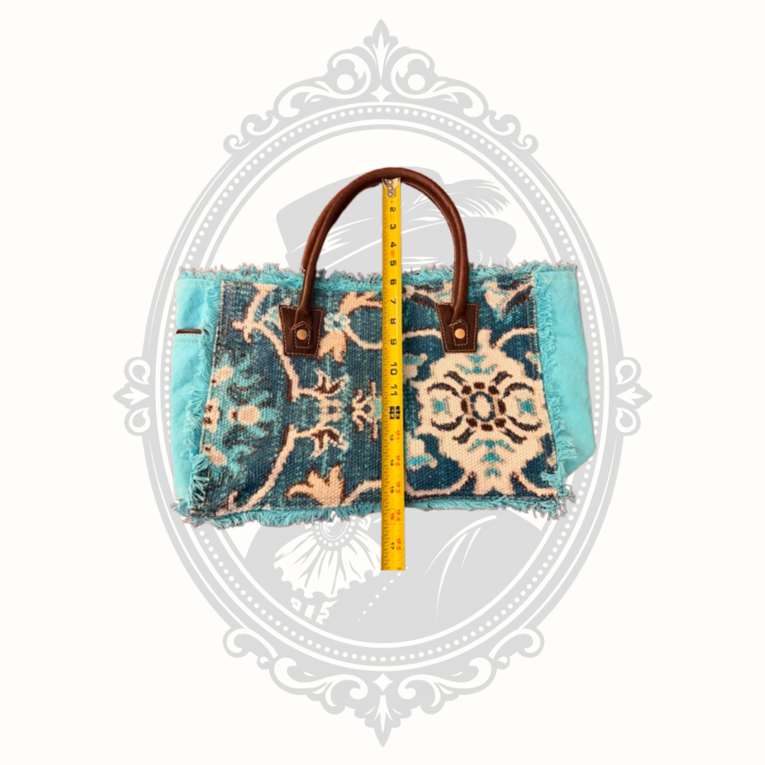 Myra Bag Turquoise Canvas & Woven Rug Leather Tote Bag