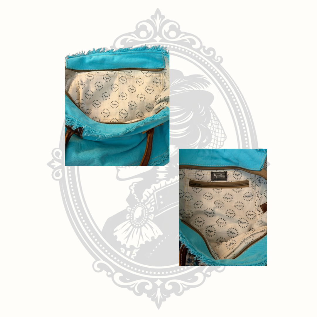 Myra Bag Turquoise Canvas & Woven Rug Leather Tote Bag