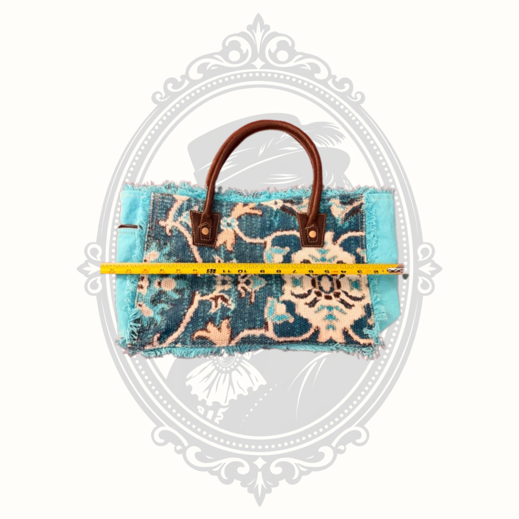 Myra Bag Turquoise Canvas & Woven Rug Leather Tote Bag