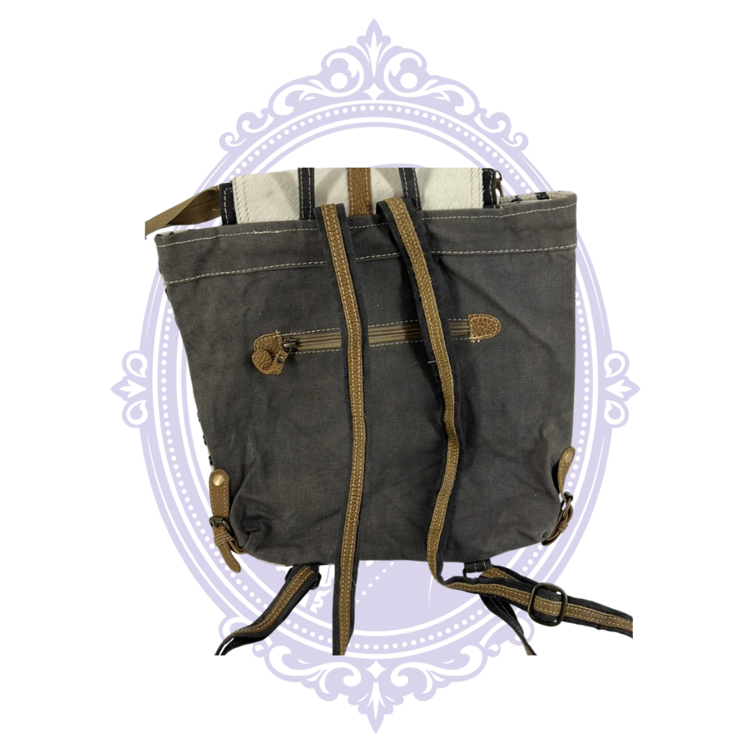 Myra Frost backpack rear view with charcoal canvas and adjustable straps