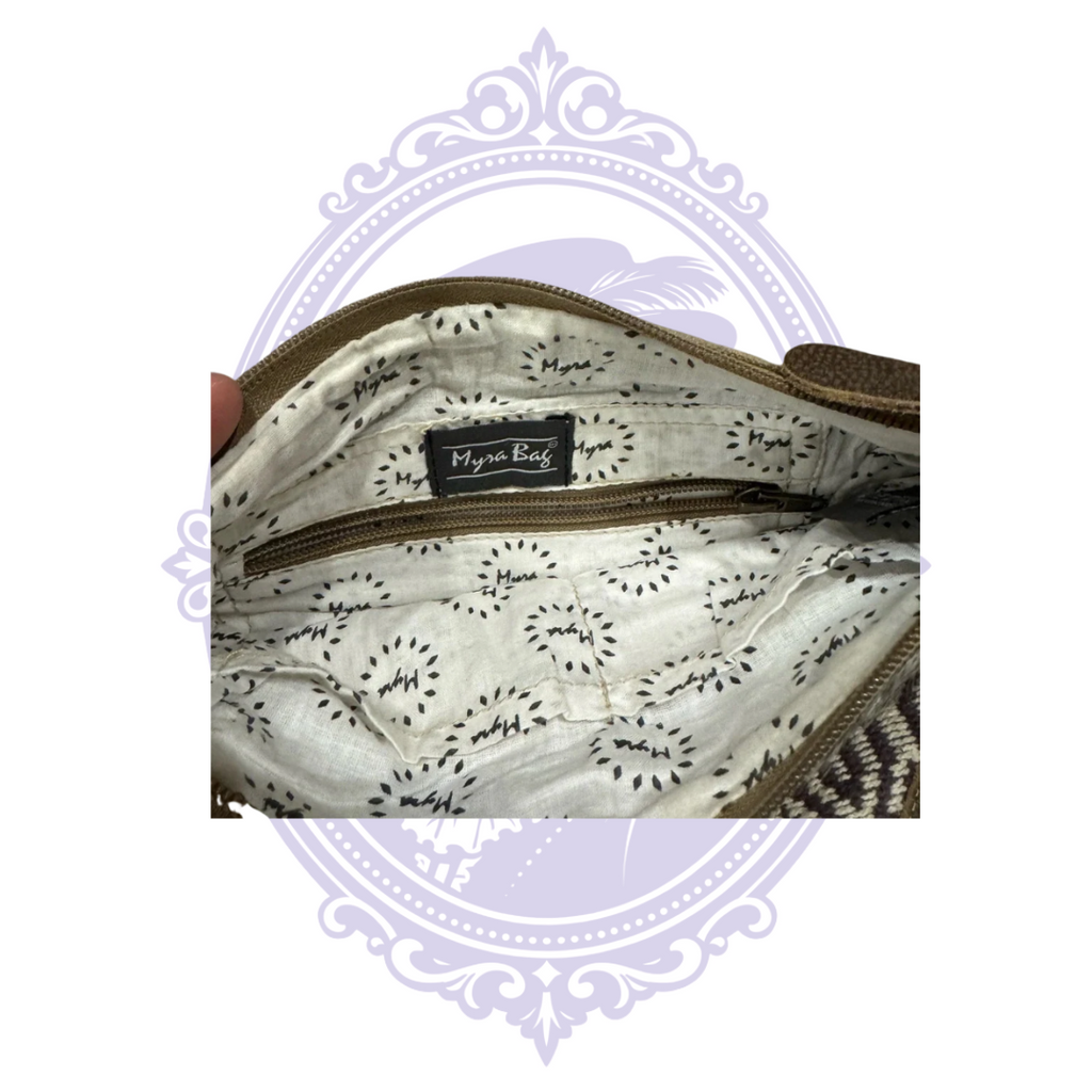 Myra Bag label and zip pocket in patterned interior lining