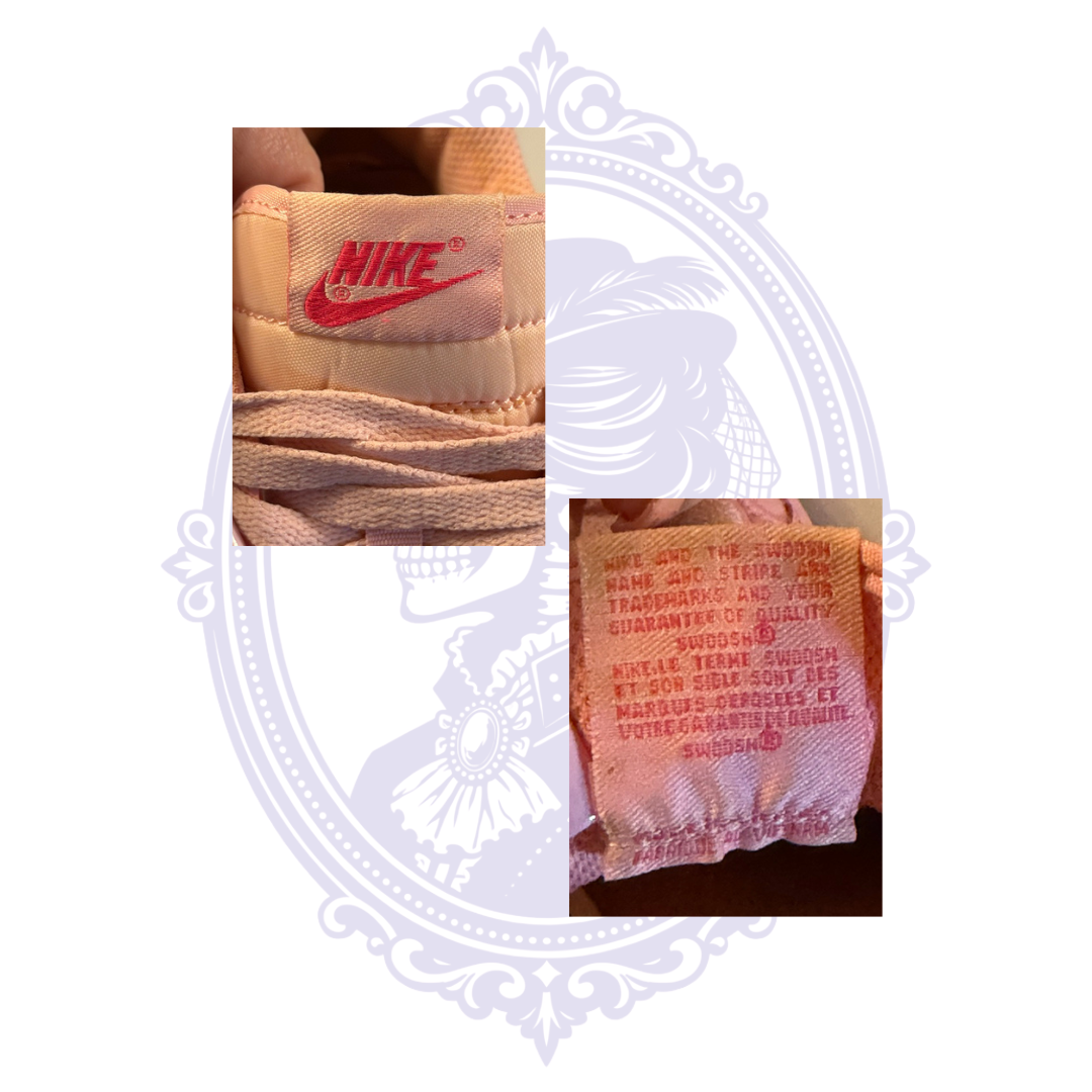 Close-up of Nike tongue branding and interior label details on the Triple Pink sneakers