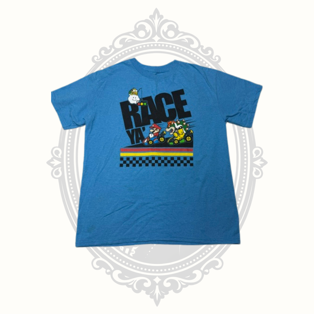 Nintendo Mario Kart Race Ya! Youth Graphic T-Shirt Blue Size Medium Official Licensed