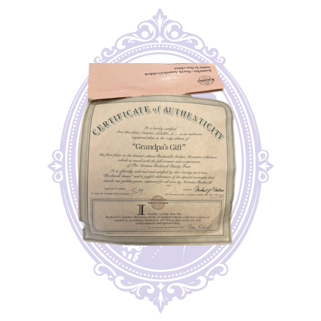 Grandpa's Gift certificate of authenticity for plate number 13322T