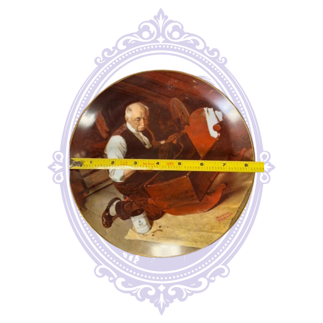 Tape measure across Grandpa's Gift collector plate showing approximately eight inches