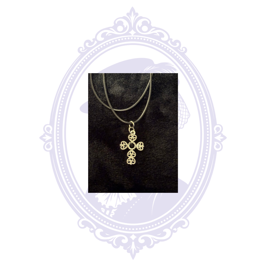 Cupboard Crafted Filigree Cross Gothic Necklace – Black or Silver Tone