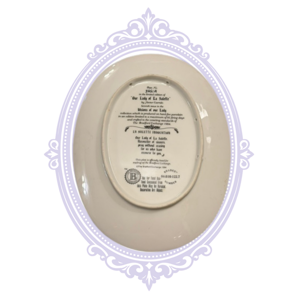 Reverse of Bradford Exchange Our Lady of La Salette plate with maker backstamp