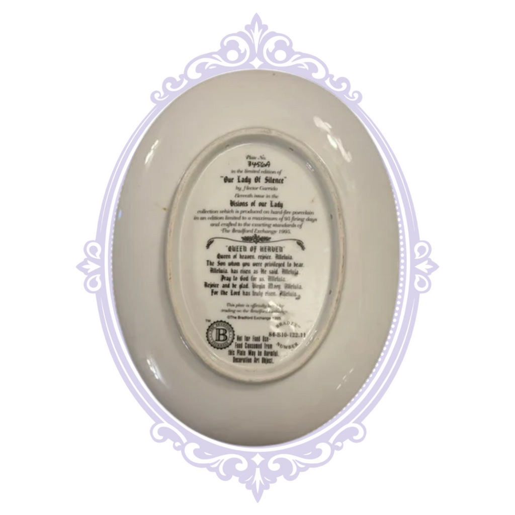 Our Lady of Silence reverse showing plate number 3456A and Bradex 84-B10-122.11