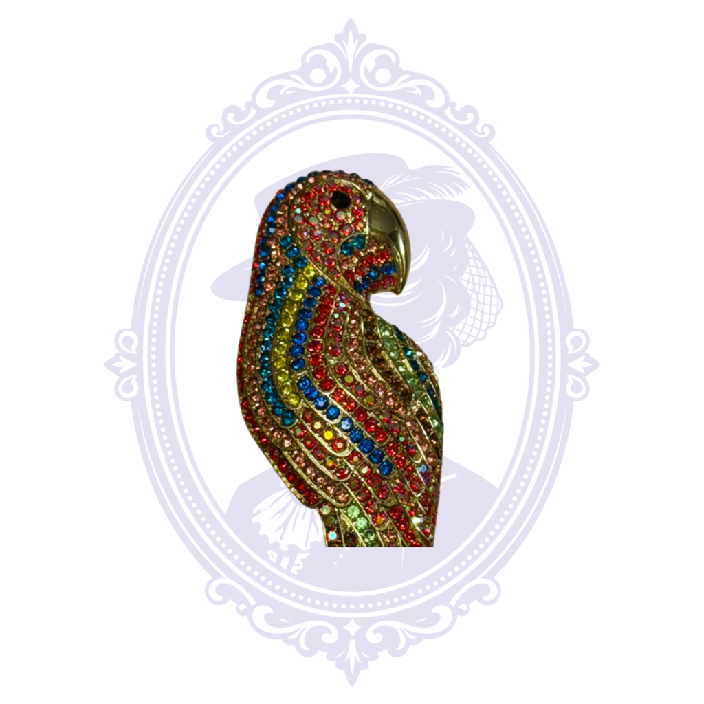 Oversized Multicolor Rhinestone Parrot Statement Brooch – Gold Tone