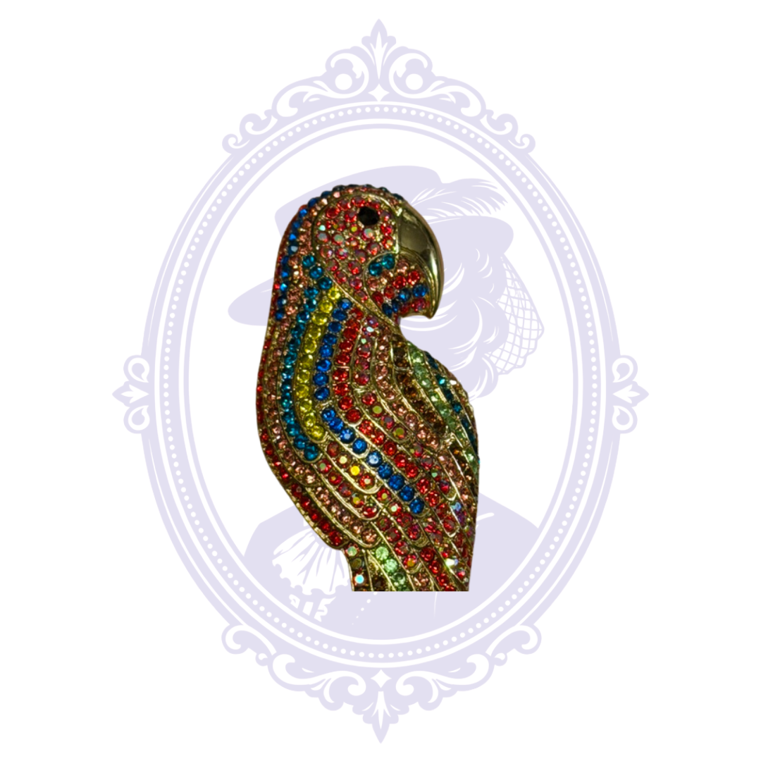 Oversized Multicolor Rhinestone Parrot Statement Brooch – Gold Tone