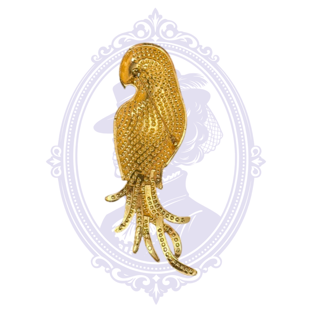 Oversized Multicolor Rhinestone Parrot Statement Brooch – Gold Tone