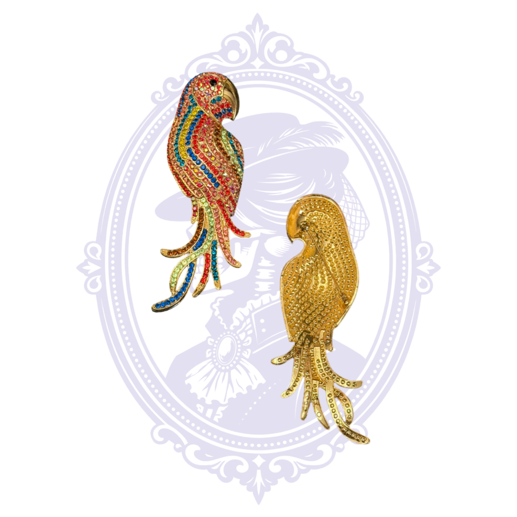 Oversized Multicolor Rhinestone Parrot Statement Brooch – Gold Tone