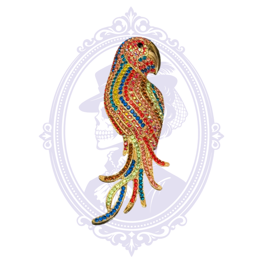 Oversized Multicolor Rhinestone Parrot Statement Brooch – Gold Tone
