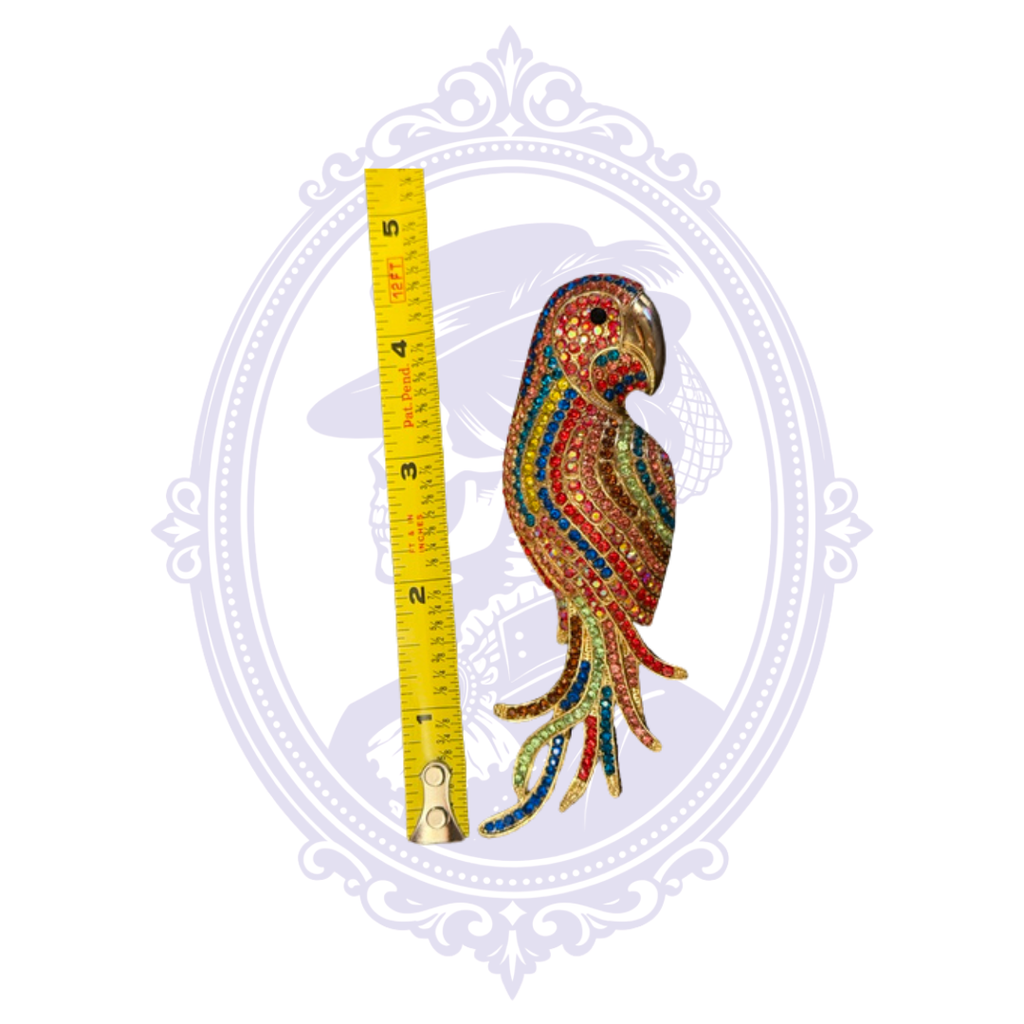 Oversized Multicolor Rhinestone Parrot Statement Brooch – Gold Tone