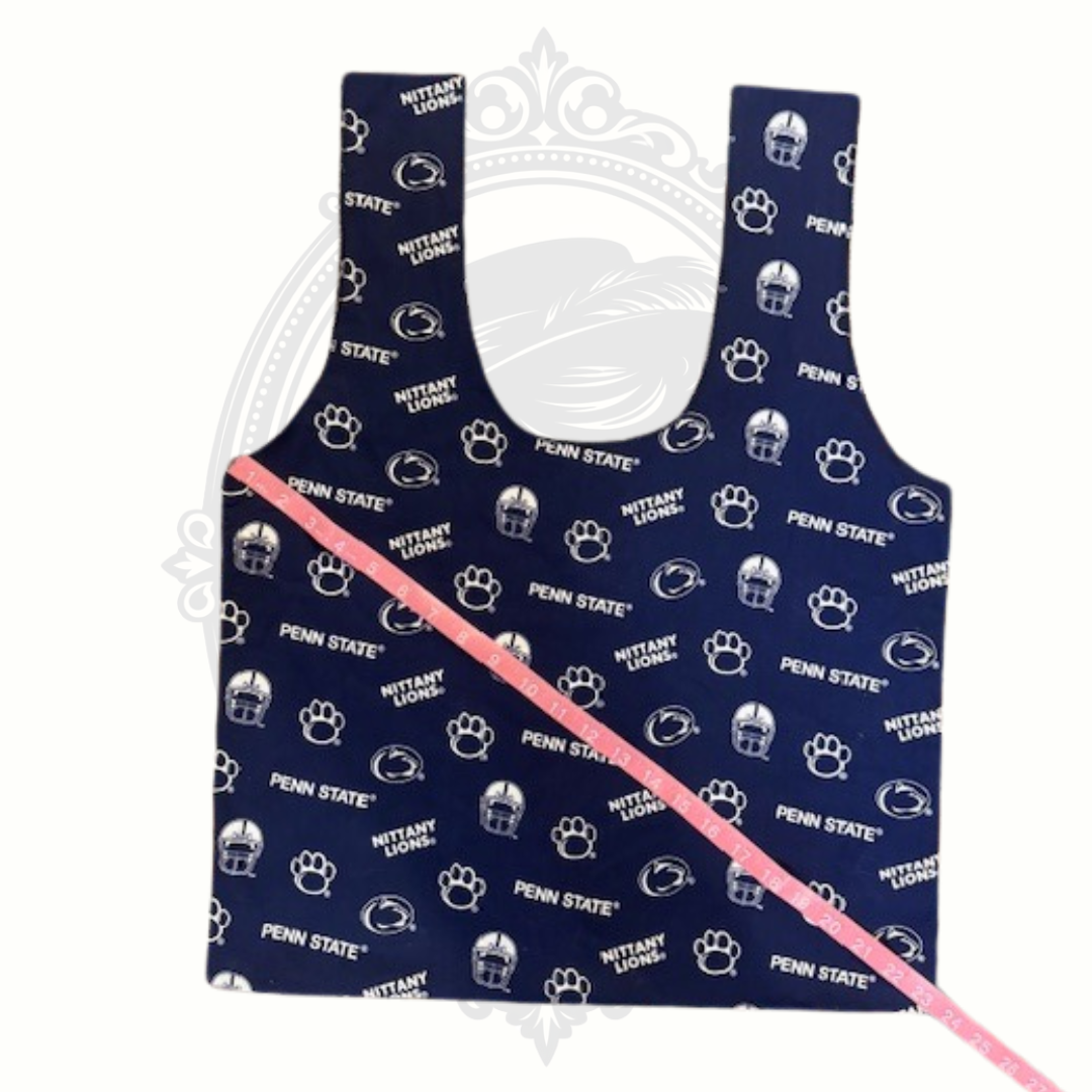 Navy blue reusable shopping bag with Penn State logo on a white background