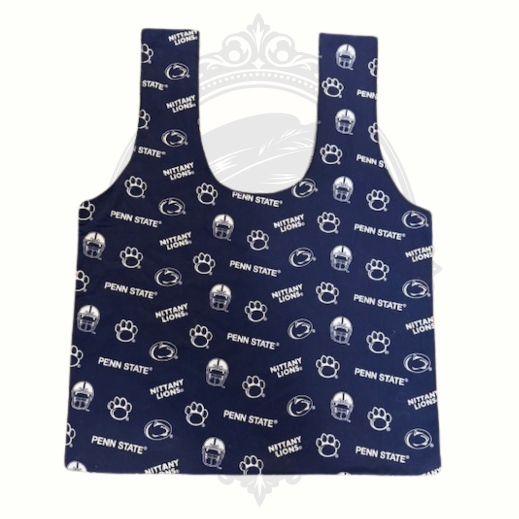Navy blue pinafore with Penn State logo on a white background