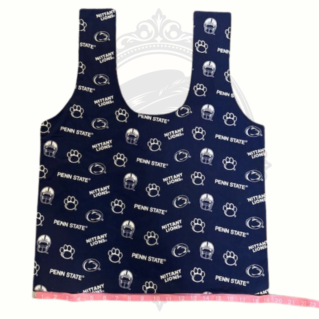 Navy blue apron with Penn State logo and text on a white background