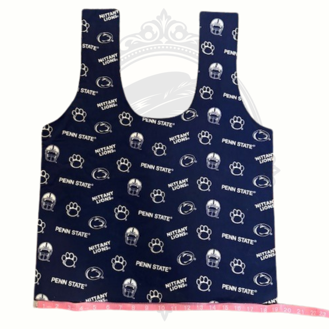 Navy blue apron with Penn State logo and text on a white background