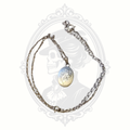 Vintage pewter rose pendant necklace with chain and extender displayed on neutral background