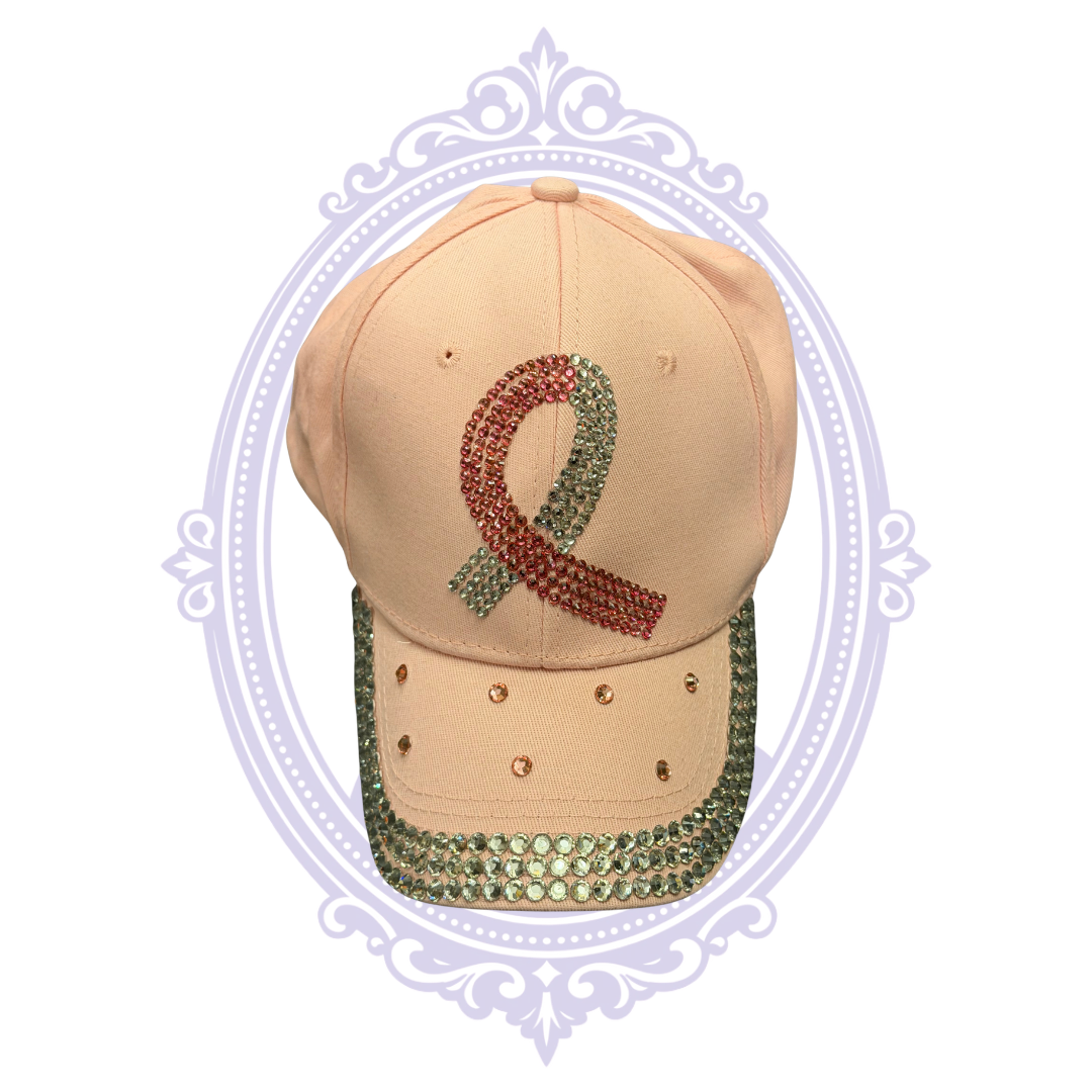 Back of pink cotton baseball cap showing adjustable metal buckle strap